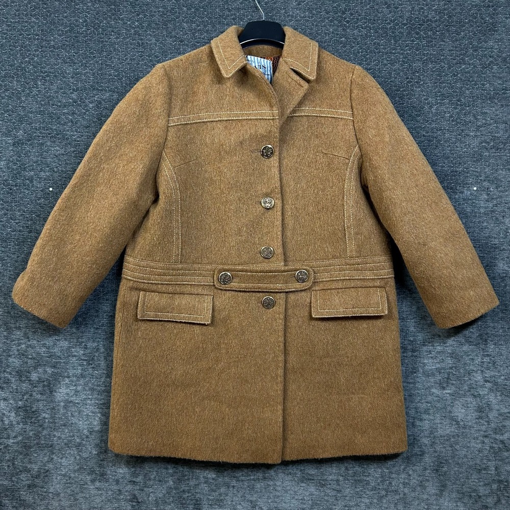 VTG 70s Davis of Boston Wool Coat Women's Tan Camel Lined Boho Winter - Medium